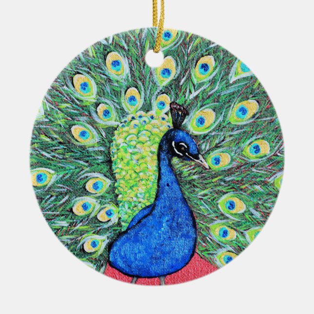 Displaying Peacock Painting Ceramic Ornament (Front)