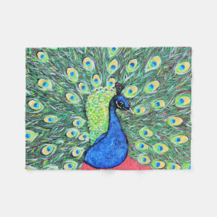 Displaying Peacock Painting Fleece Blanket