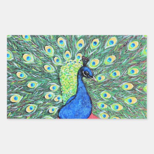 Displaying Peacock Painting Rectangular Sticker