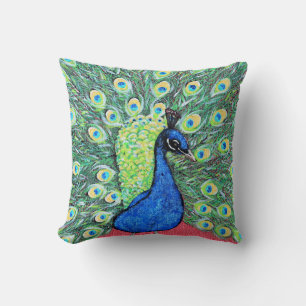 Displaying Peacock Painting Throw Pillow