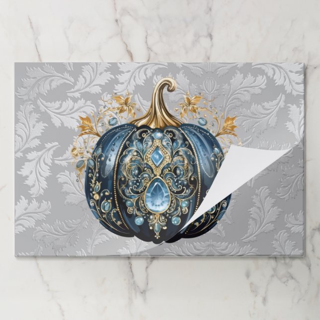 Disposable Beautiful bejeweled blue pumpkin Paper Pad (Folded)