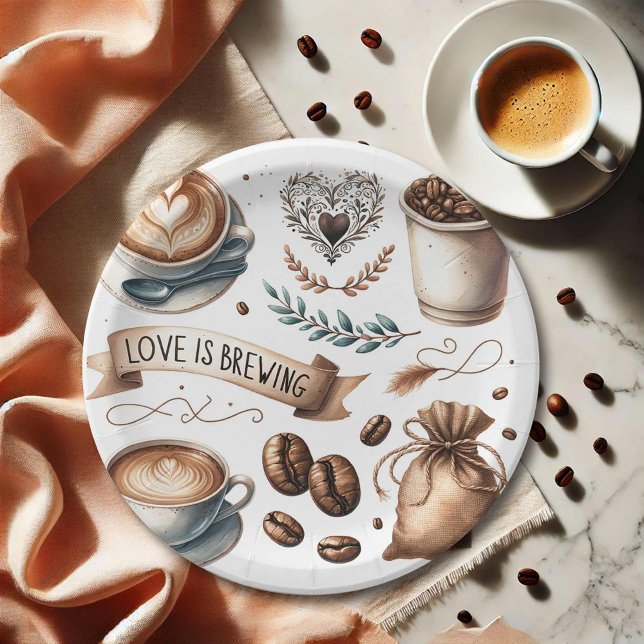 Disposable Bridal Shower Plates Love is Brewing (Bridal shower paper plates love is brewing coffee theme Do Tell A Belle)