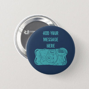 Disposable Camera Custom Message Teal, Navy Blue Button