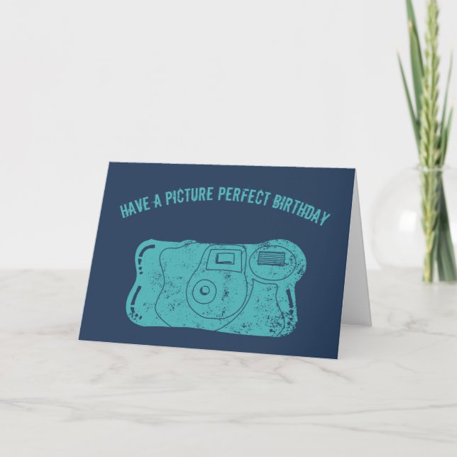 Disposable Camera Custom Message Teal, Navy Blue Card (Front)