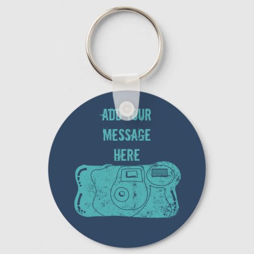 Disposable Camera Custom Message Teal Navy Blue Keychain