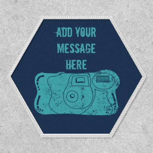 Disposable Camera Custom Message Teal Navy Blue Patch