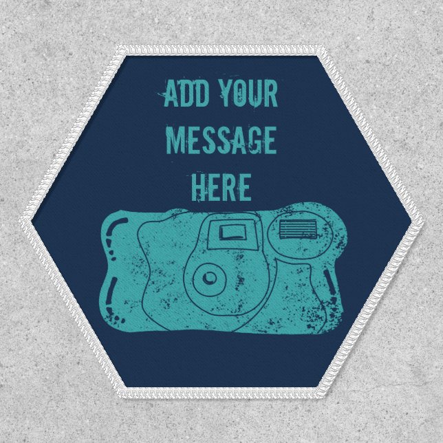 Disposable Camera Custom Message Teal, Navy Blue Patch (Front)