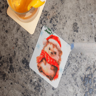 Disposable Christmas Drink Coasters - Cute Hedgeho