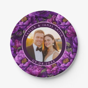 Disposable Peonies Plates For Couple Shower Party