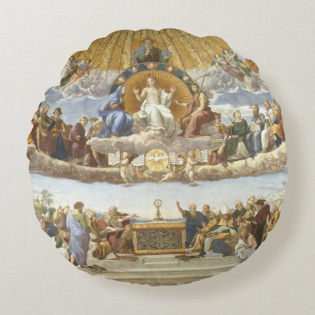 Disputation of the Holy Sacrament, Raphael Sanzio Round Pillow (Front)