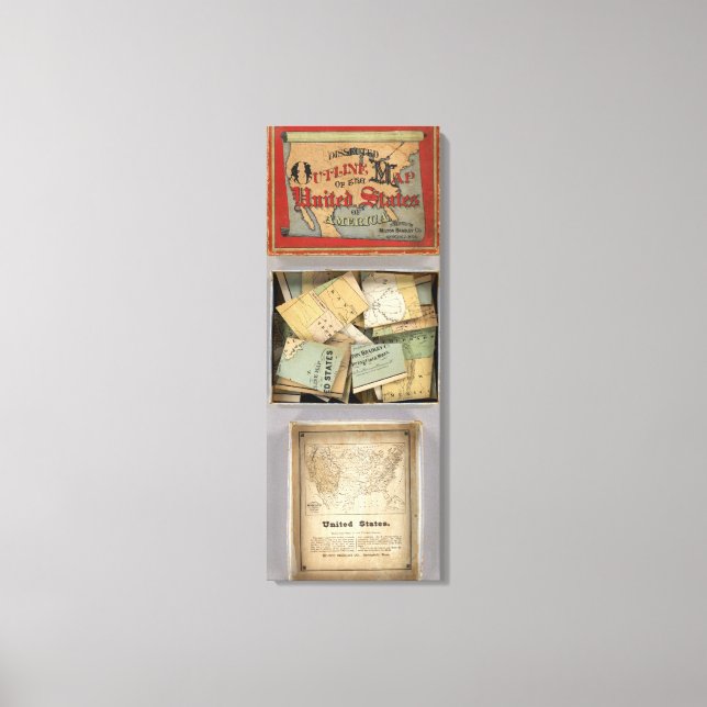 Dissected Outline Map, United States of America Canvas Print (Front)