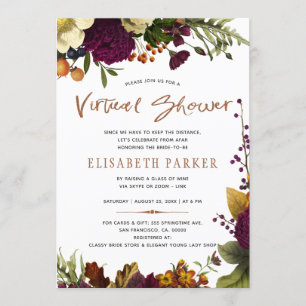 Distance shower burgundy floral virtual shower invitation