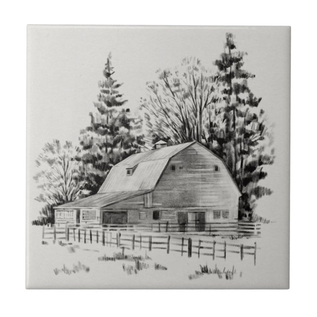 Distant Barn Sketch I Ceramic Tile (Front)