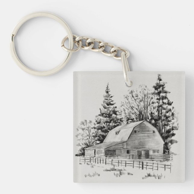 Distant Barn Sketch I Keychain (Front)