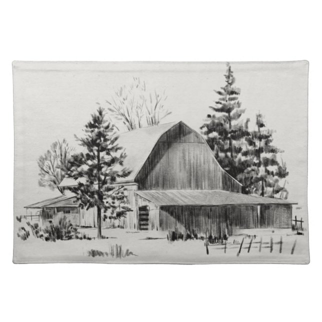 Distant Barn Sketch II Cloth Placemat (Front)