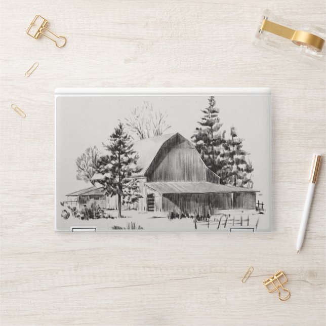 Distant Barn Sketch II HP Laptop Skin (Desk)