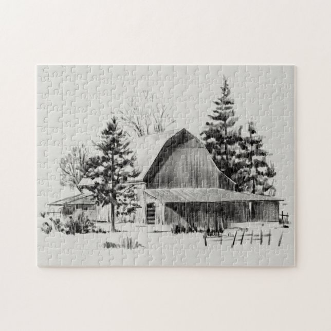 Distant Barn Sketch II Jigsaw Puzzle (Horizontal)