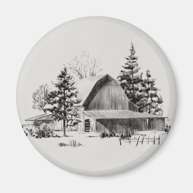 Distant Barn Sketch II Magnet (Front)