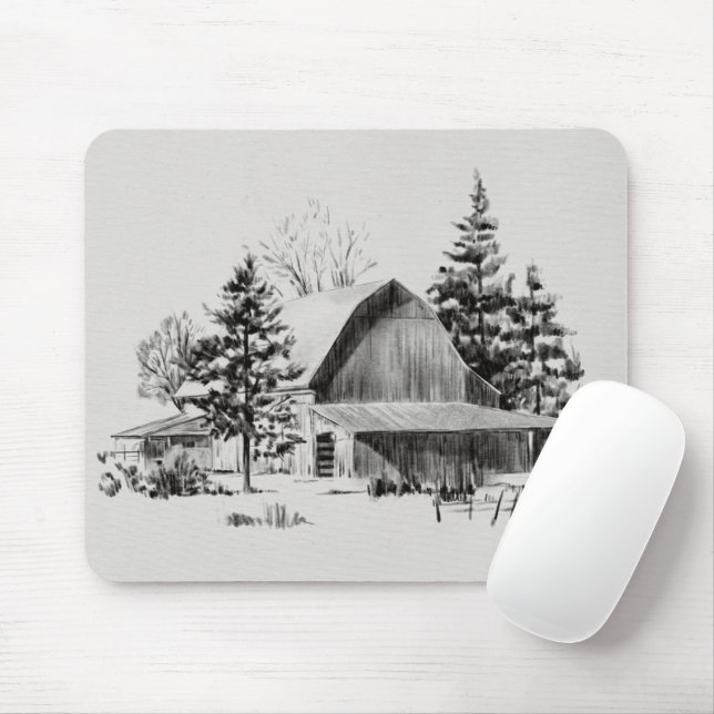 Distant Barn Sketch II Mouse Pad (With Mouse)