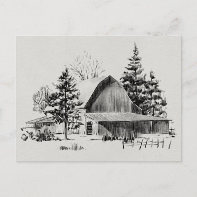 Distant Barn Sketch II Postcard (Front)