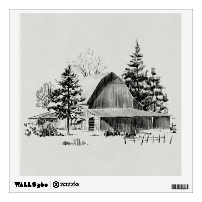 Distant Barn Sketch II Wall Decal (Front)