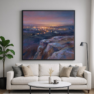 Distant City Lights - Impressionistic Pastel Style Poster