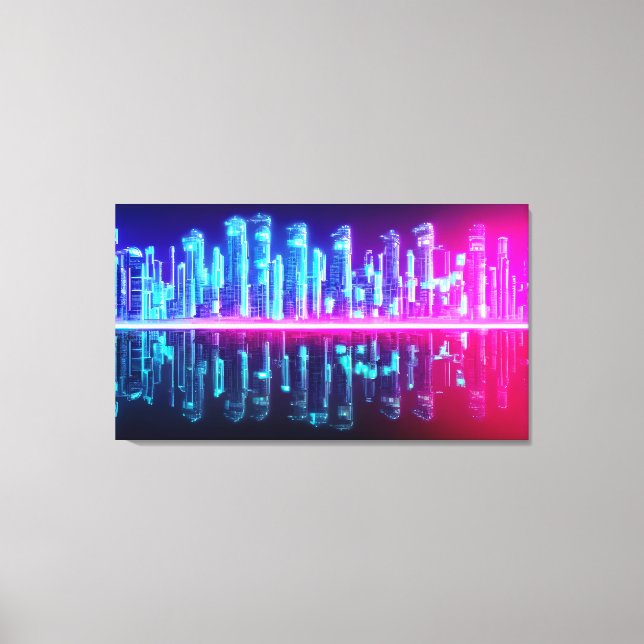 Distant Cyberpunk City Canvas Print (Front)