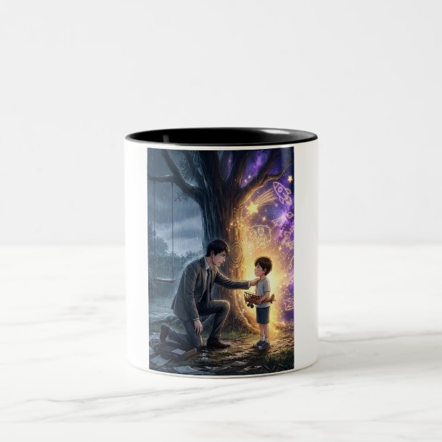 Distant Echoes Inner Child Retro Sci-Fi Magic Two-Tone Coffee Mug (Center)