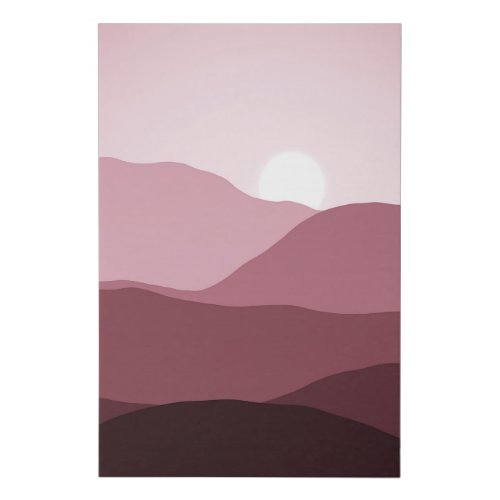 Distant Mountains Dark Mauve Blush Pink Sunset Faux Canvas Print