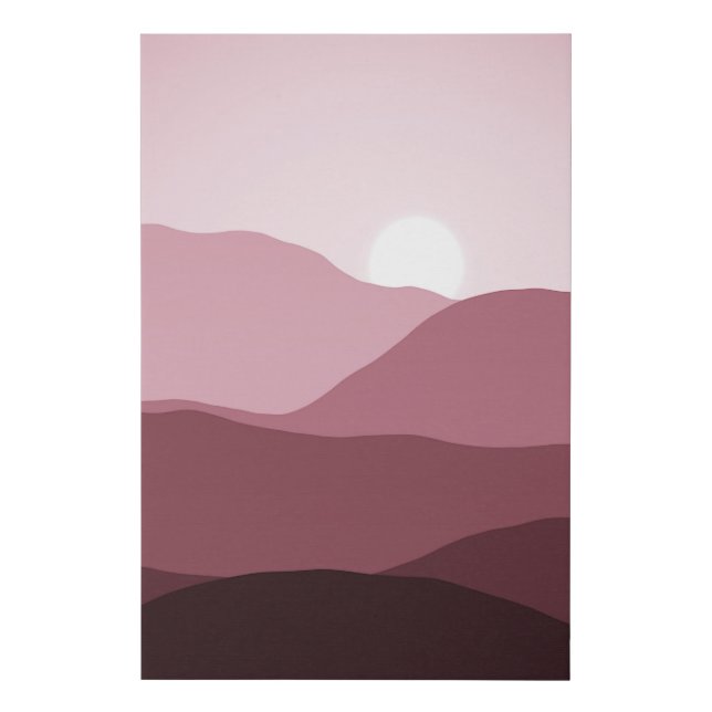 Distant Mountains Dark Mauve Blush Pink Sunset Faux Canvas Print (Front)