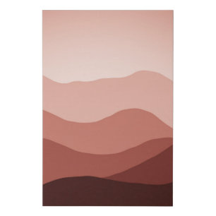 Distant Mountains Dark Red Blush Coral Sunset Faux Canvas Print