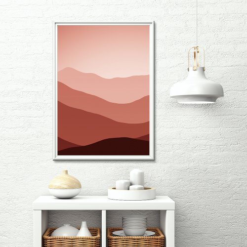 Distant Mountains Dark Red Blush Coral Sunset Poster
