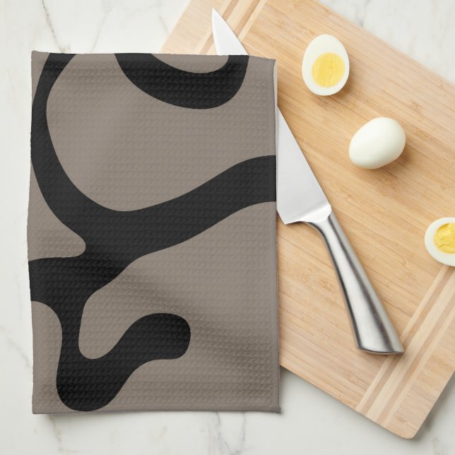Distant Signals: Abstract Black & Gray Kitchen Towel (Quarter Fold)