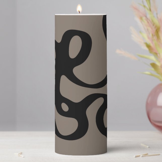 Distant Signals: Abstract Black & Gray Pillar Candle (In Situ)