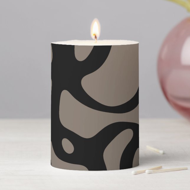 Distant Signals: Abstract Black & Gray Pillar Candle (In Situ)