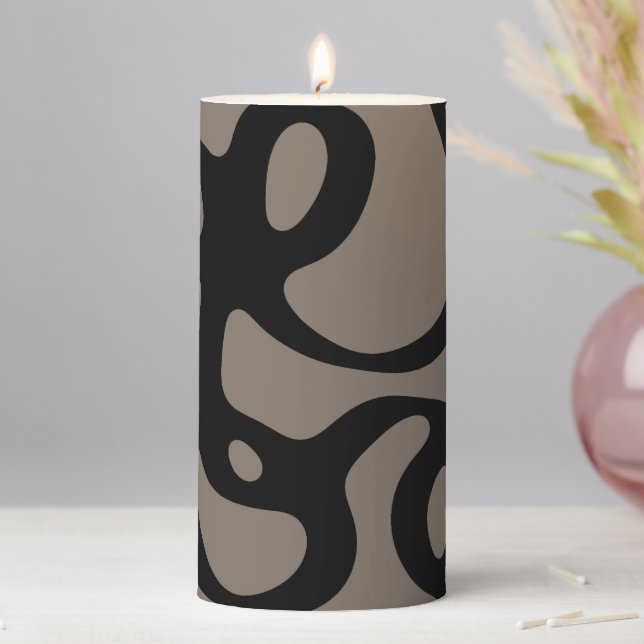 Distant Signals: Abstract Black & Gray Pillar Candle (In Situ)