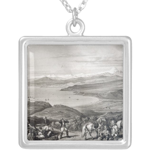 Distant View of the Aconcagua Volcano Silver Plated Necklace (Front)