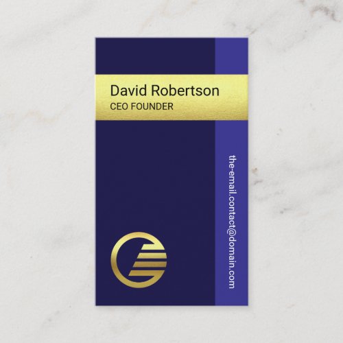 Distinct Concise Blue Layers Gold Stripe CEO Business Card