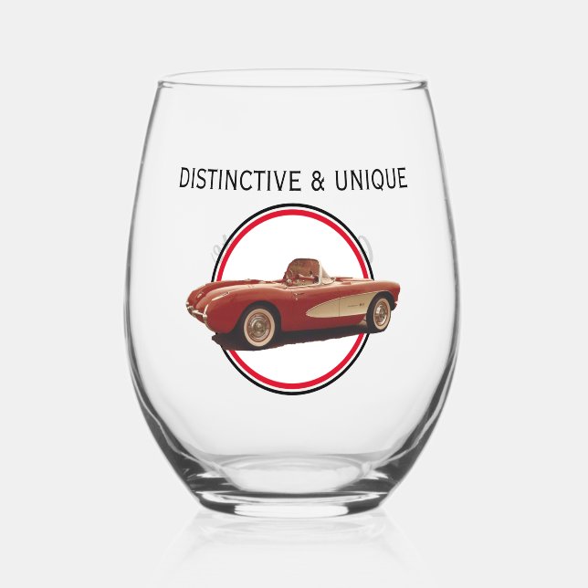 Distinct & Unique, My Corvette Stemless Wine Glass (Front)