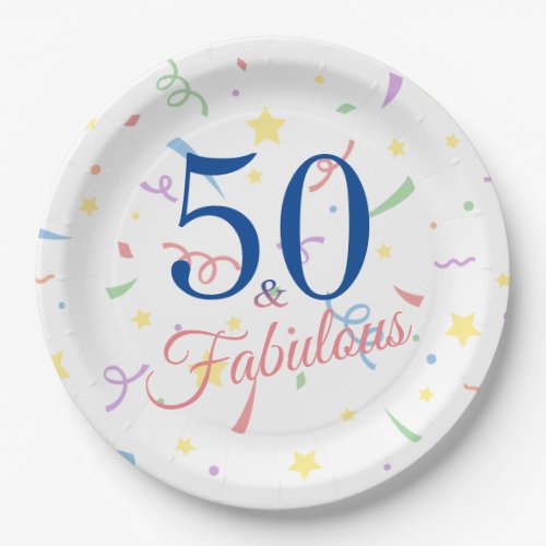 Distinctive 50 and Fabulous Birthday Party Paper Plates