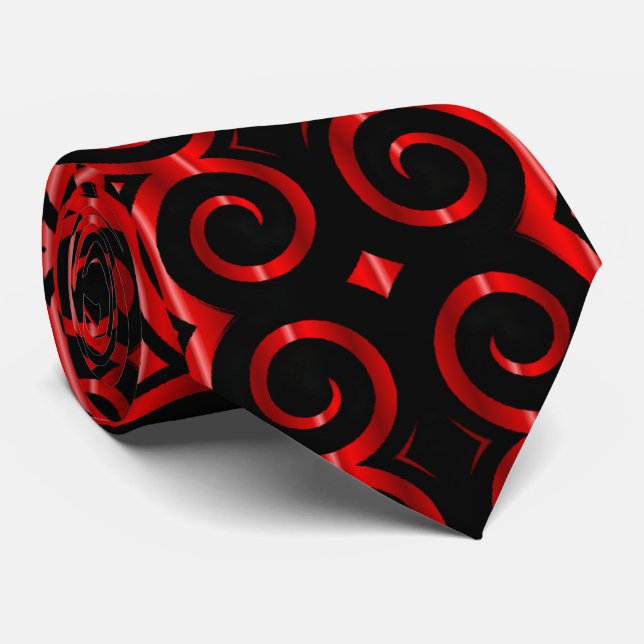 Distinctive black swirls (Red) Neck Tie (Rolled)