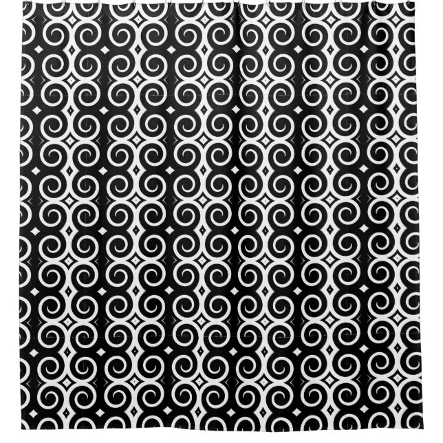 Distinctive black swirls shower curtain (Front)