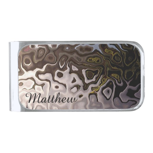 Distinctive Brown Grey Shimmering Snakeskin Effect Silver Finish Money Clip (Front)