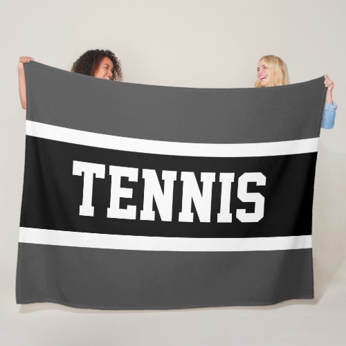 Distinctive Dark Gray Black Stripes TENNIS Text Fleece Blanket