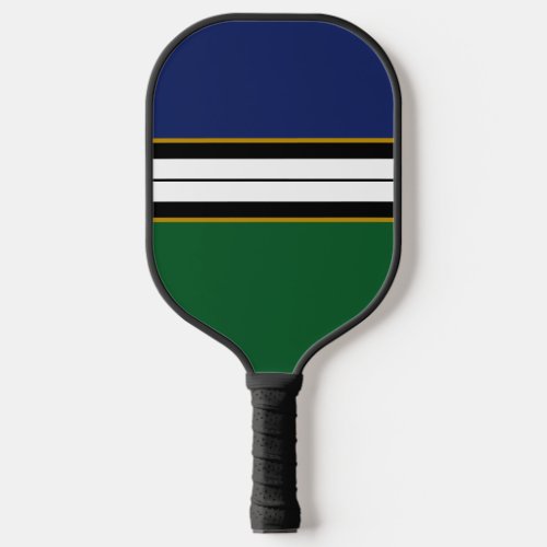 Distinctive Dark Navy Green Center Racing Stripes Pickleball Paddle