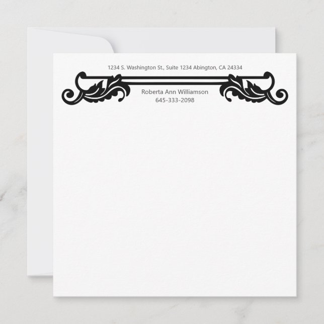 Distinctive Floral Leaf Bold Black Line Border   Note Card (Front)