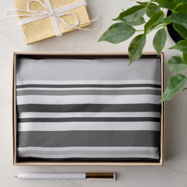 Distinctive Gray, Black, White Stripes Tissue Paper (Gift)