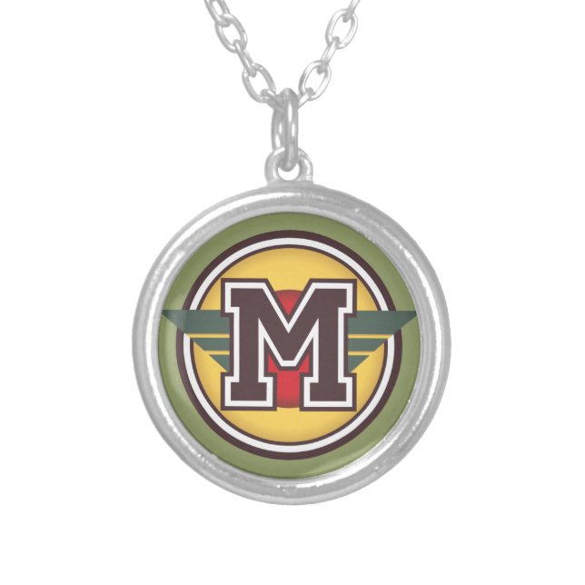 Distinctive "M" Initial Design Silver Plated Necklace (Front)