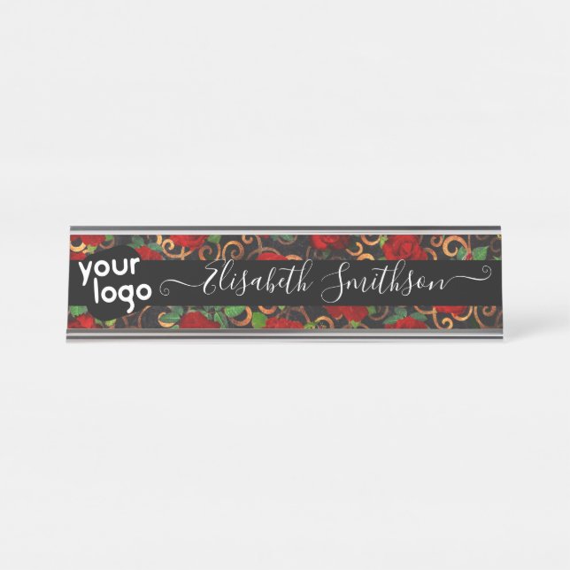  Distinctive Personalized Logo Professional Floral Desk Name Plate (Front)
