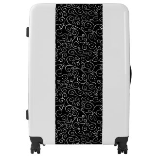 Distinctive White Scrolling Curves on Black Stripe Luggage